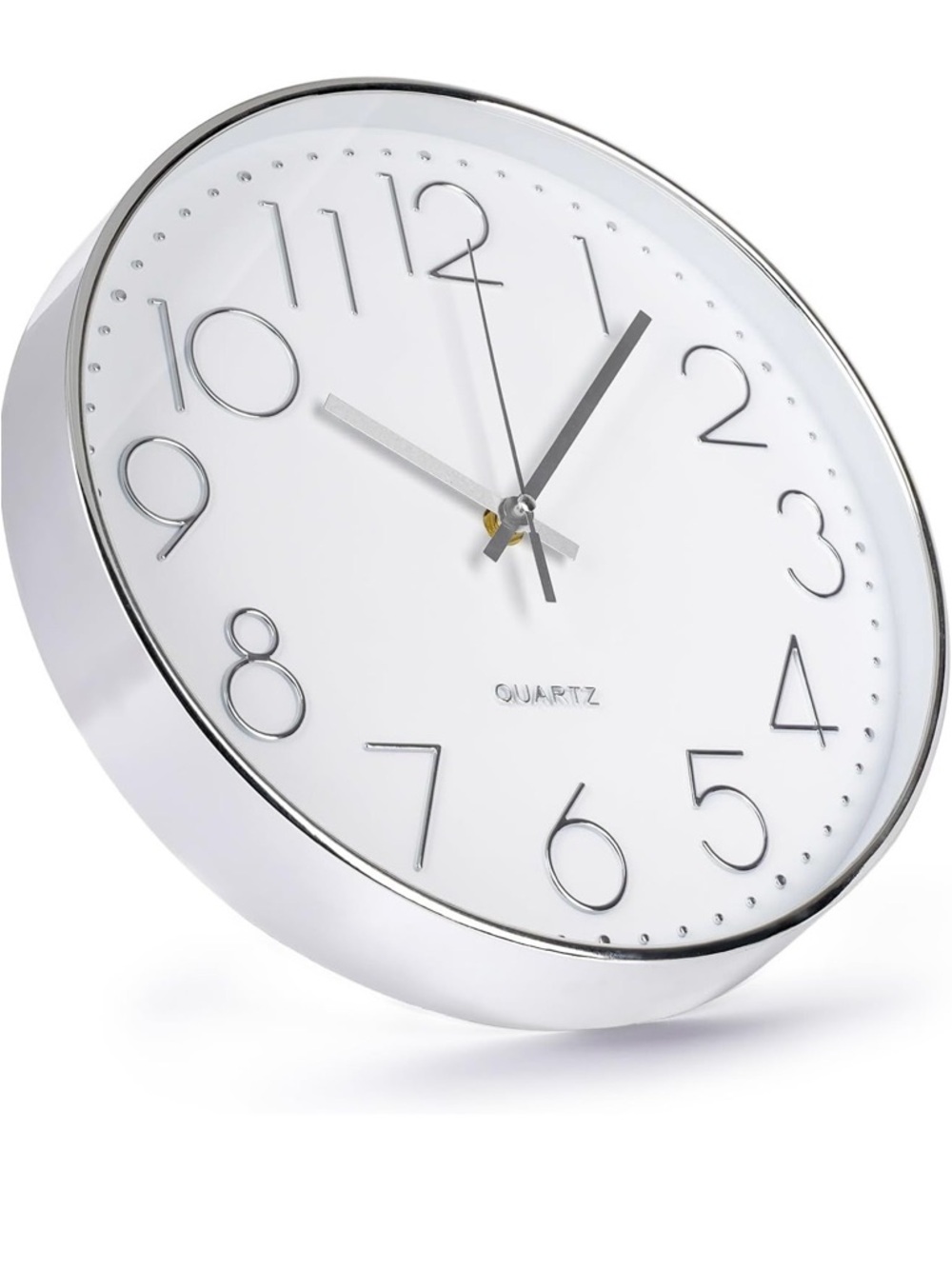 White Quartz Wall Clock with Silver Accents